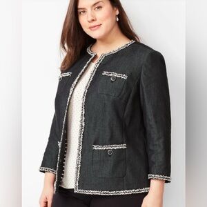 Talbots Plus Tweed Fringe Black Jacket Lined Size 16W